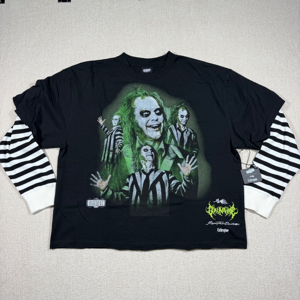 Civil Regime x Beetlejuice Ghost With The Most Twofer Shirt Black Striped Large